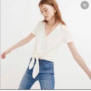 Texture & Thread V-Neck Modern Tie-Front Top in Ivory, Medium